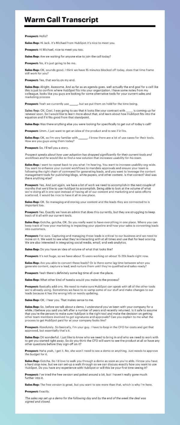 Warm Call Transcript - Page 1